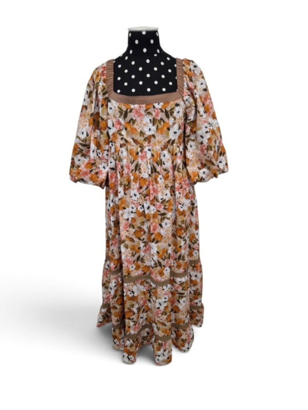 In Bloom Floral Maxi Skirt in White, Pink, Brown, Green Size Large